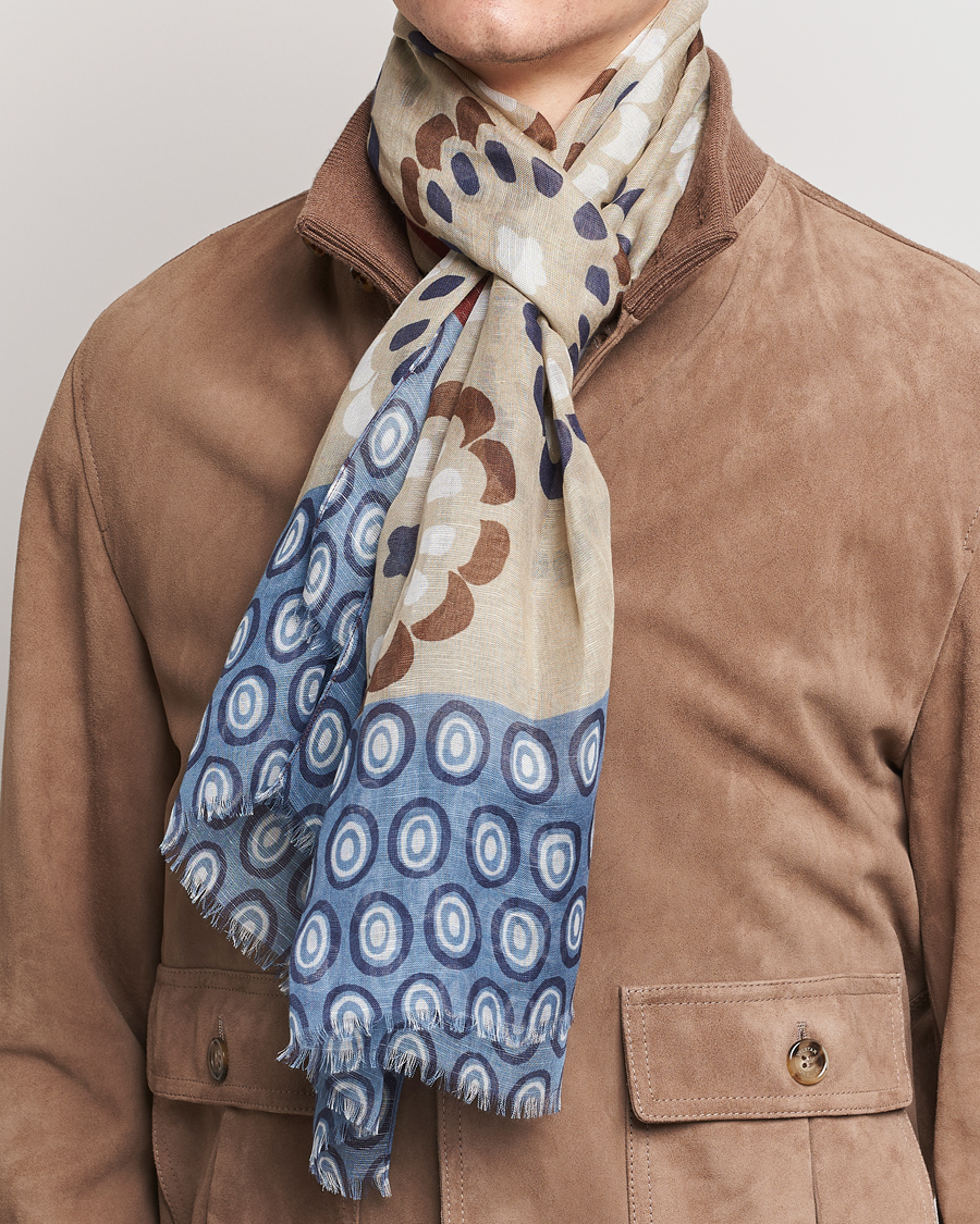 Men | Italian Department | Altea | Printed Linen Scarf Beige/Burgundy