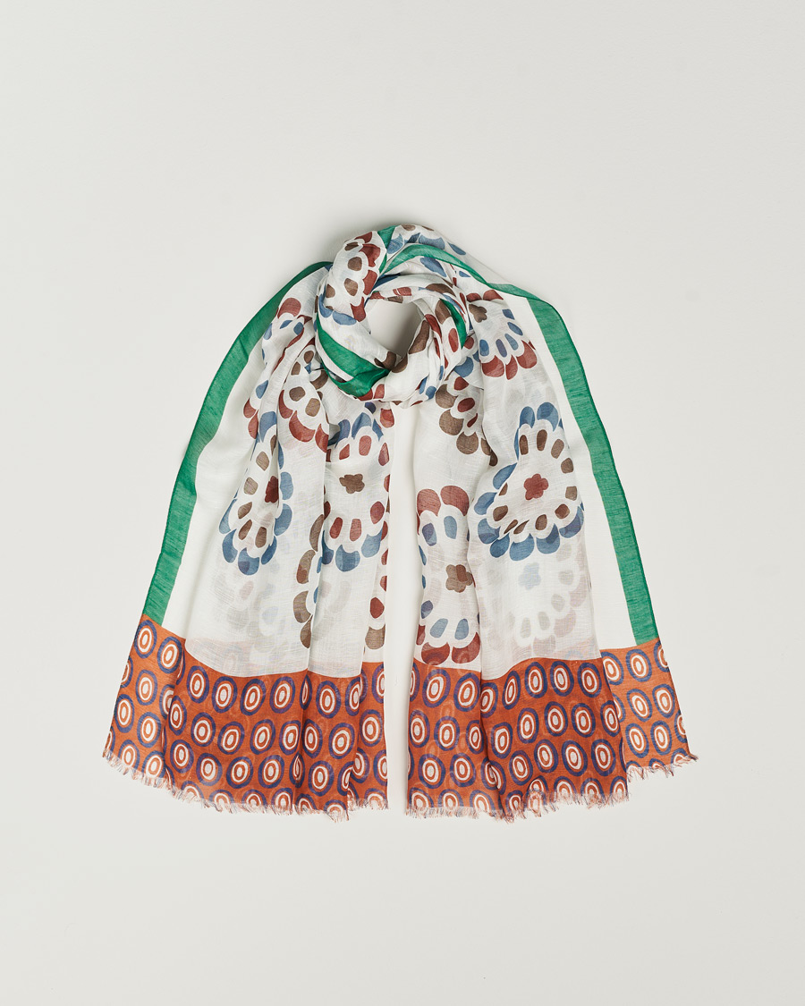 Heren | Altea Printed Linen Scarf Green/Orange | Altea | Printed Linen Scarf Green/Orange