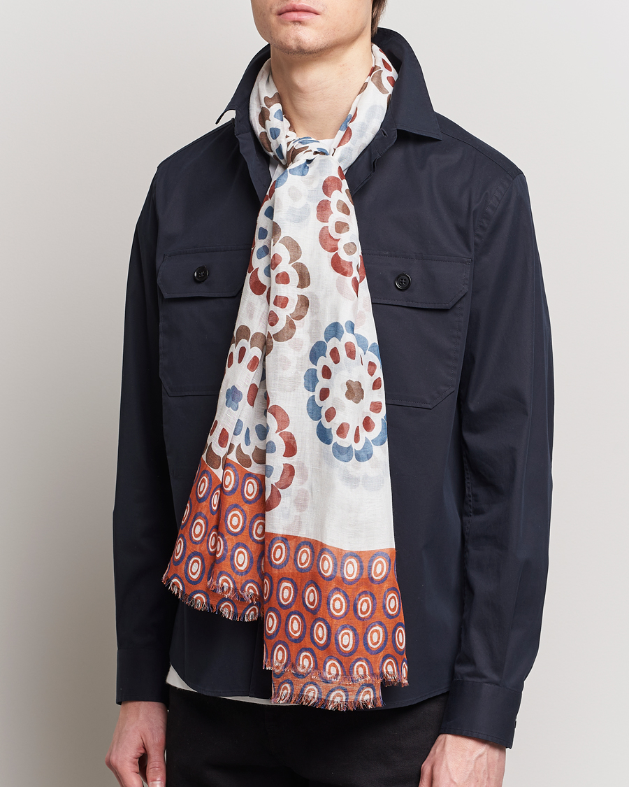 Men | Italian Department | Altea | Printed Linen Scarf Green/Orange