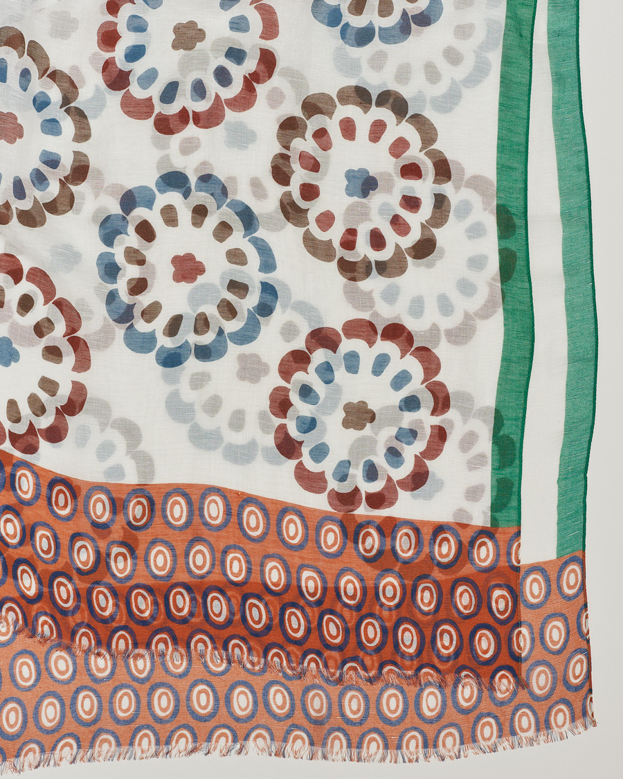 Heren | Altea Printed Linen Scarf Green/Orange | Altea | Printed Linen Scarf Green/Orange