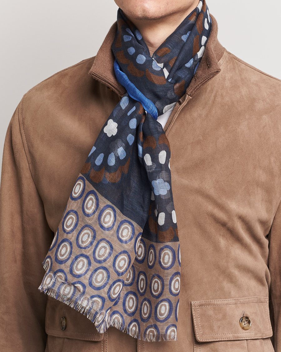 Men | Italian Department | Altea | Printed Linen Scarf Blue/Beige