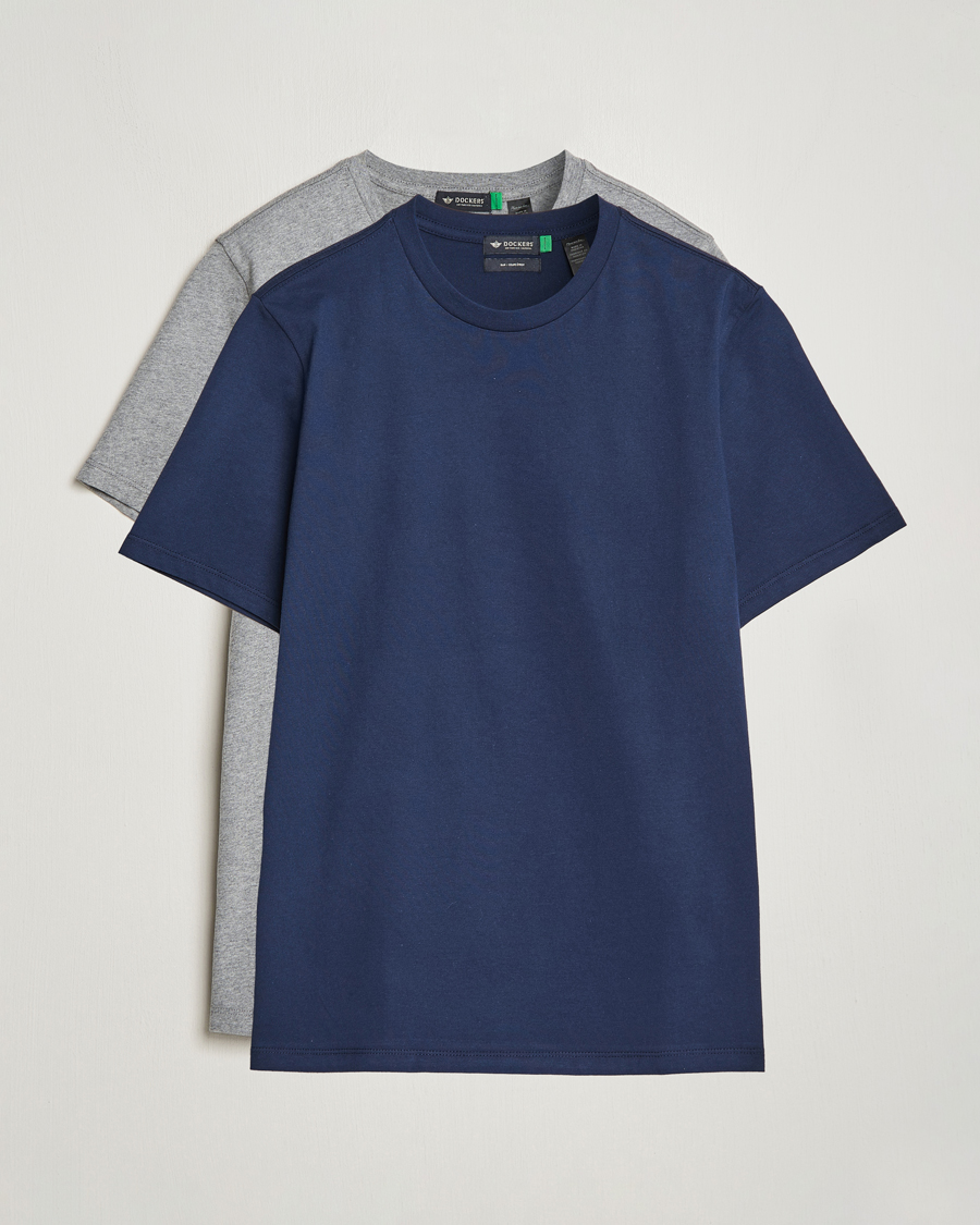 Heren | T-shirts | Dockers | 2-Pack Cotton T-Shirt Navy/Grey
