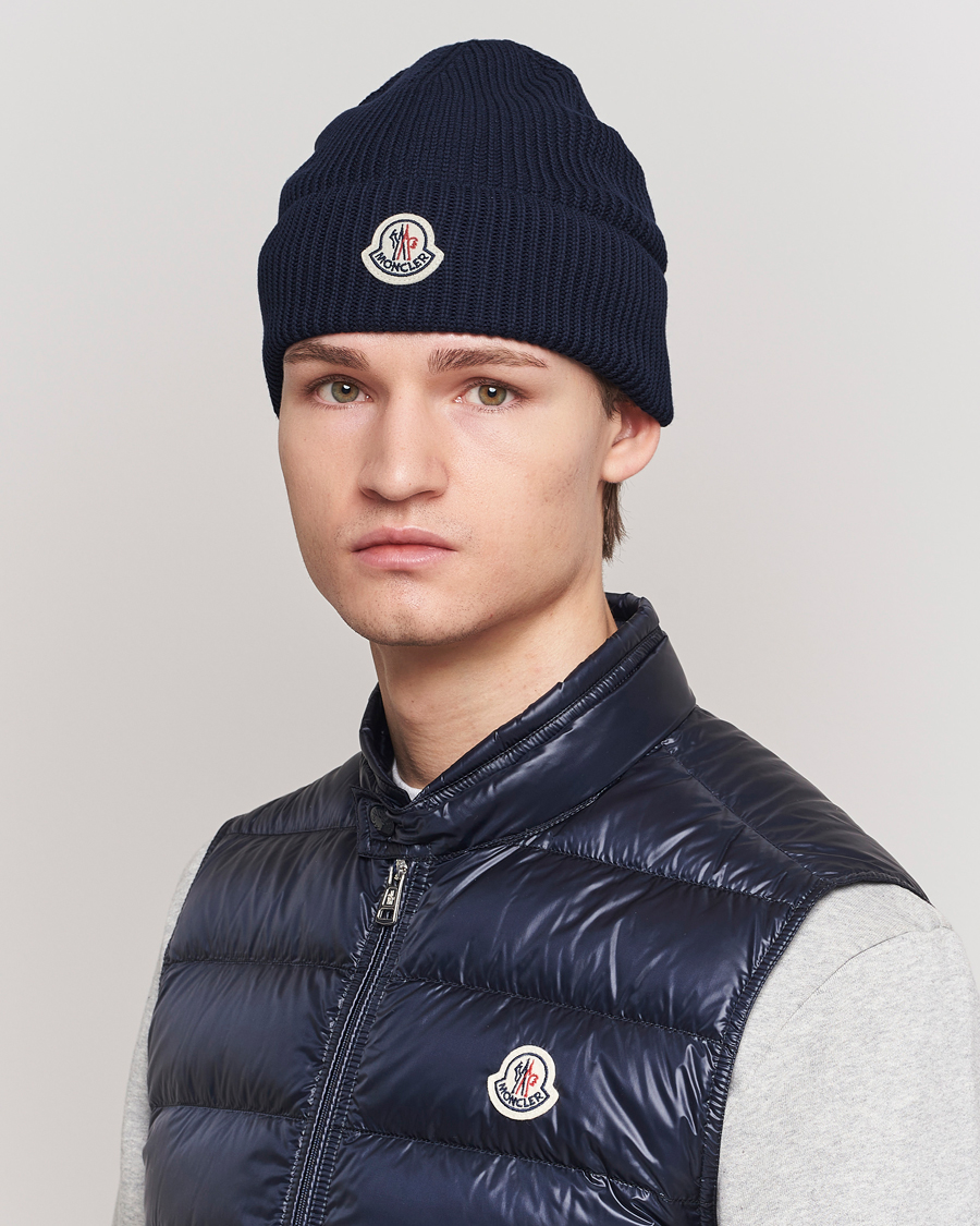 Heren |  | Moncler | Ribbed Wool Beanie Navy