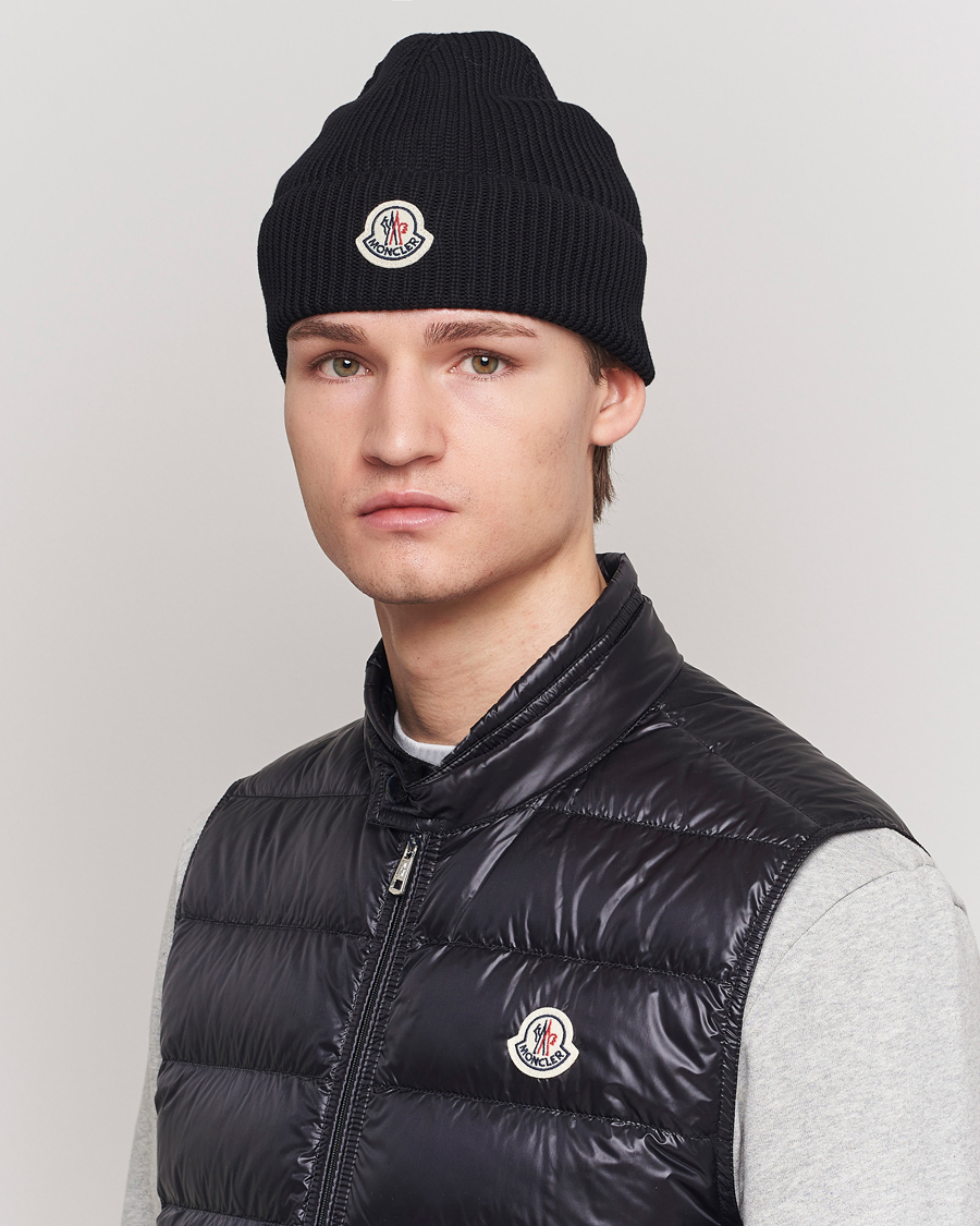 Heren | Accessoires | Moncler | Ribbed Wool Beanie Black