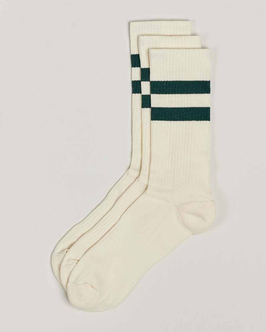 Heren | Ondergoed | Sweyd | 3-Pack Two Stripe Cotton Socks White/Green