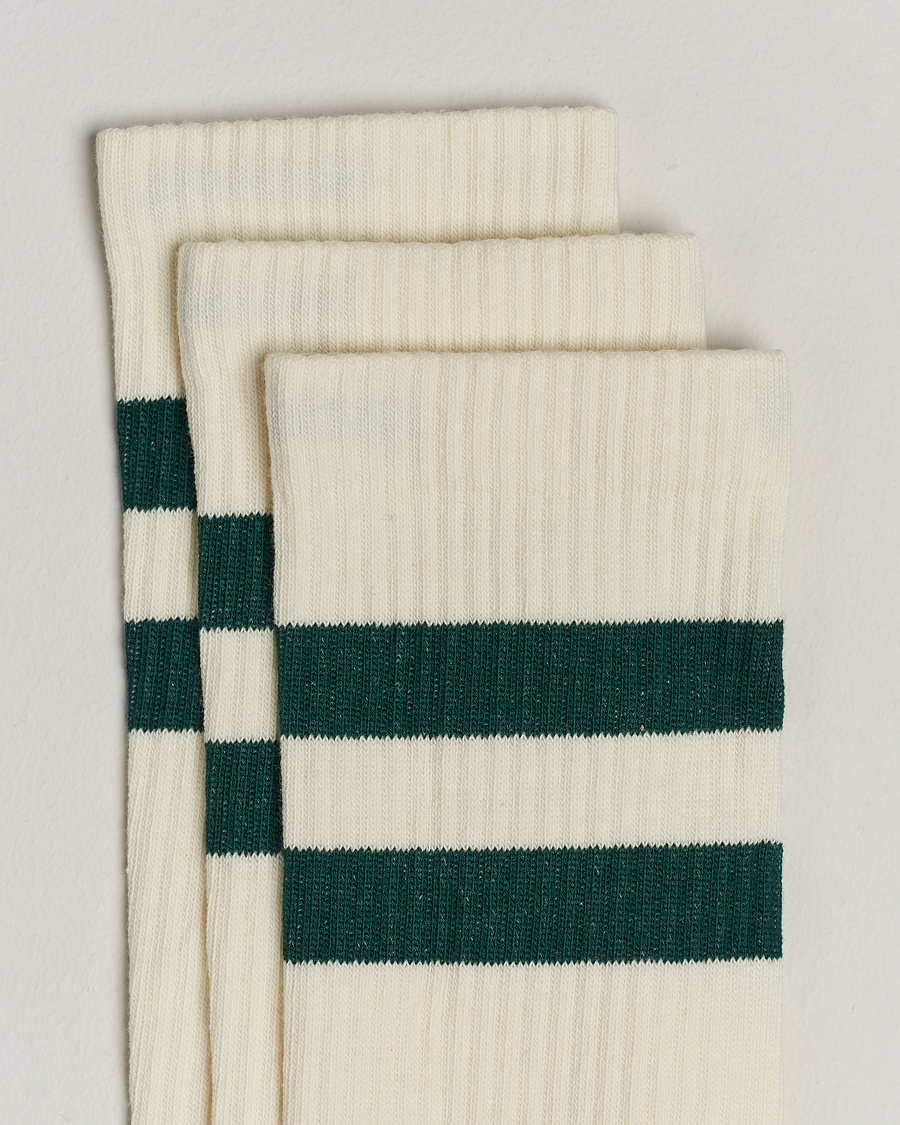Heren | Ondergoed | Sweyd | 3-Pack Two Stripe Cotton Socks White/Green