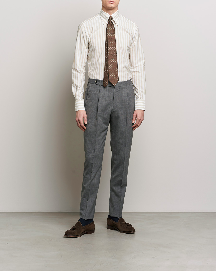 Heren | Overhemden | 100Hands | Striped Cotton Shirt Brown/White
