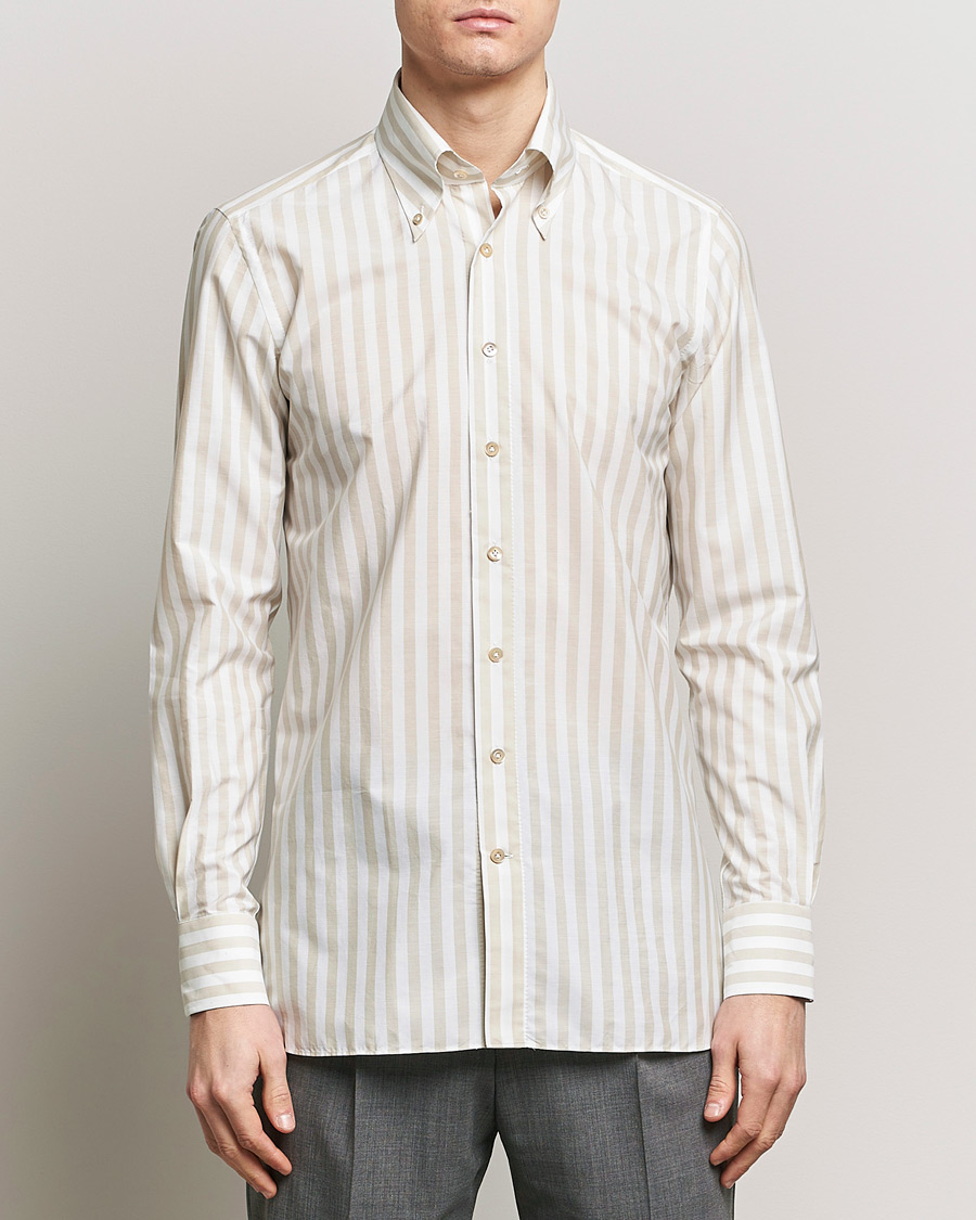 Heren | Casual overhemden | 100Hands | Striped Cotton Shirt Brown/White