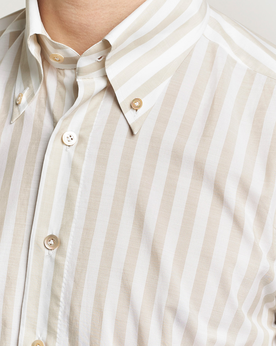 Heren | Overhemden | 100Hands | Striped Cotton Shirt Brown/White