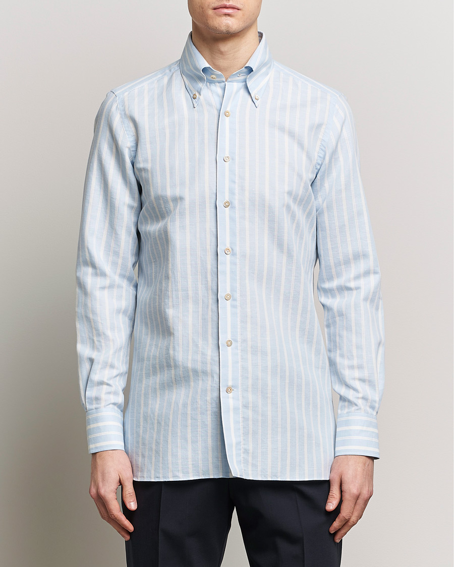 Heren | Overhemden | 100Hands | Cotton Striped Shirt Light Blue