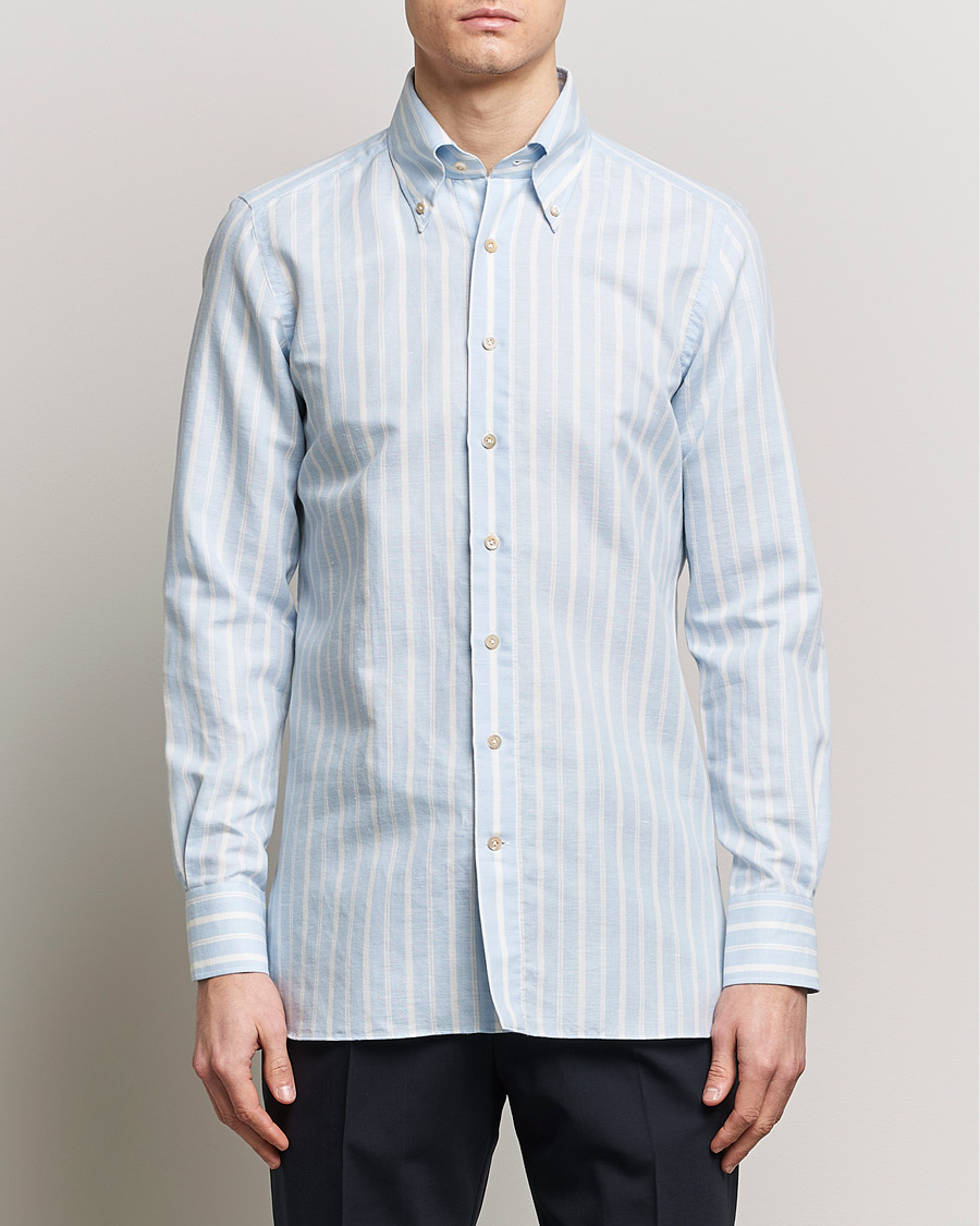 Heren | 100Hands | 100Hands | Cotton Striped Shirt Light Blue