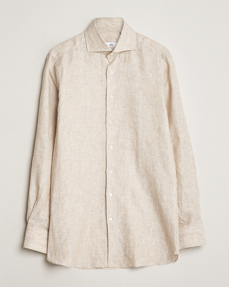 Heren | Overhemden | 100Hands | Striped Linen Shirt Brown