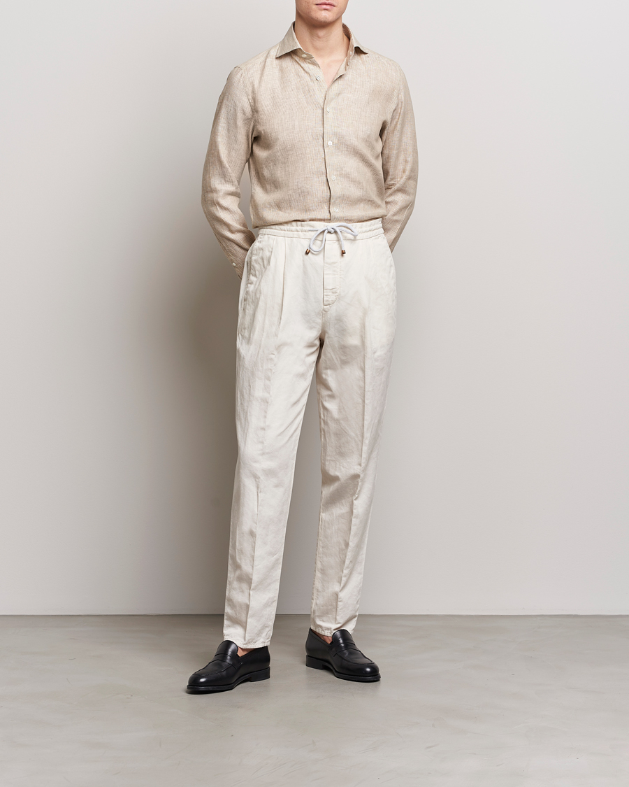 Heren | Overhemden | 100Hands | Striped Linen Shirt Brown