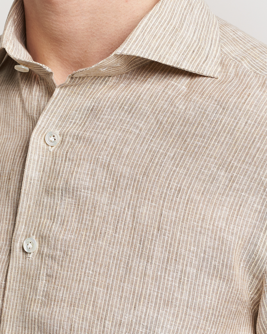 Heren | Overhemden | 100Hands | Striped Linen Shirt Brown