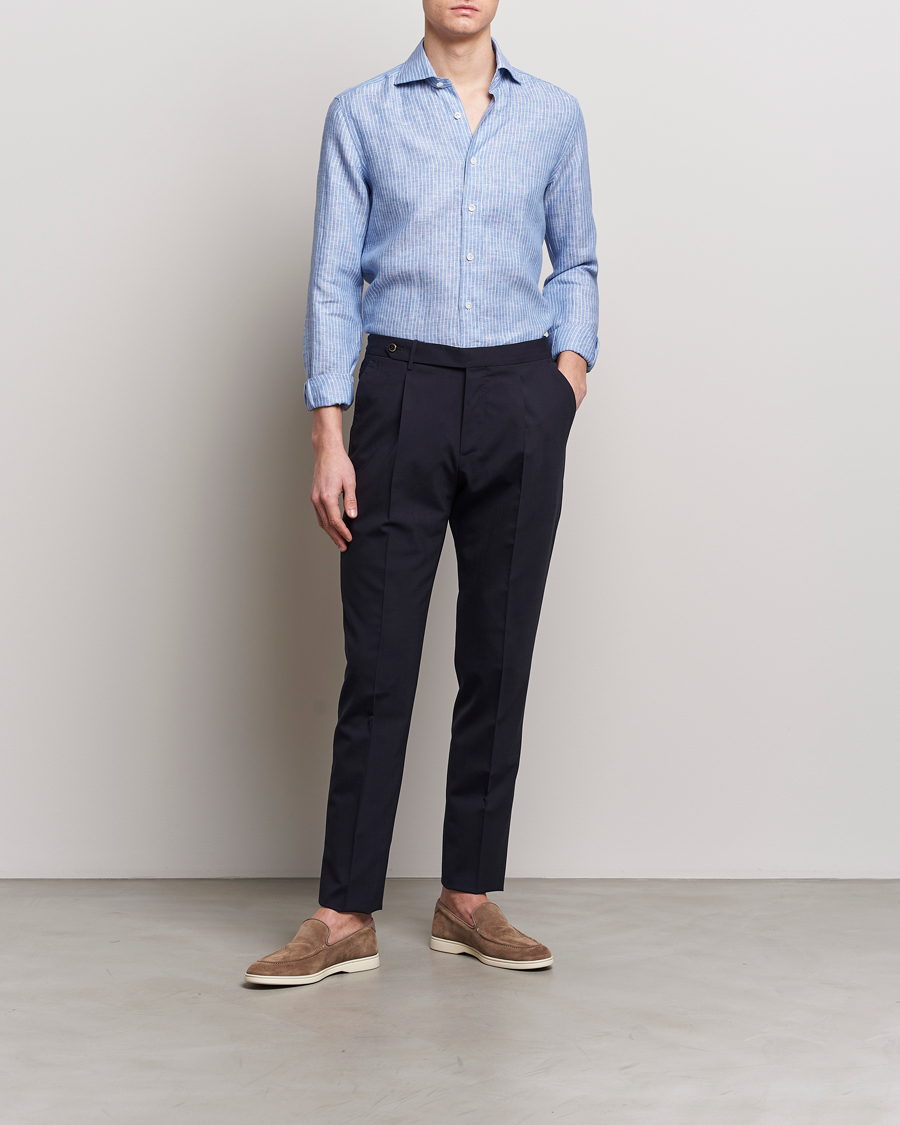 Heren | Overhemden | 100Hands | Striped Linen Shirt Navy