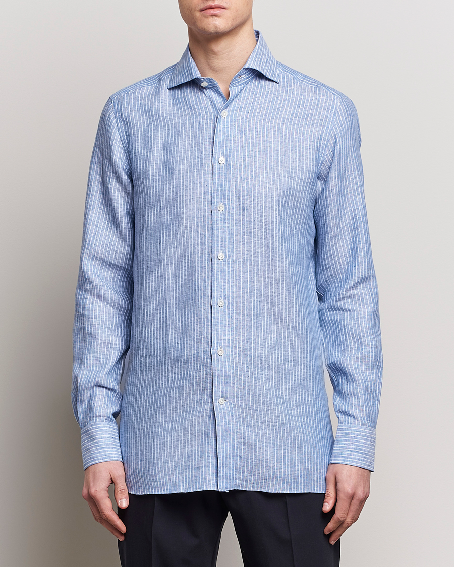 Heren | Linnen overhemden | 100Hands | Striped Linen Shirt Navy