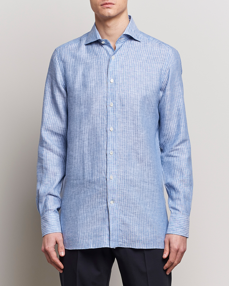 Heren |  | 100Hands | Striped Linen Shirt Navy