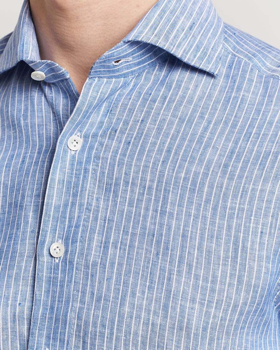Heren | Overhemden | 100Hands | Striped Linen Shirt Navy