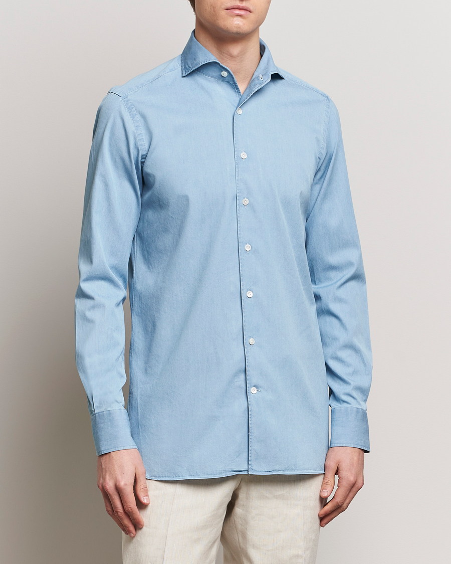 Heren | Spijker overhemden | 100Hands | Ice Wash Denim Shirt Light Blue