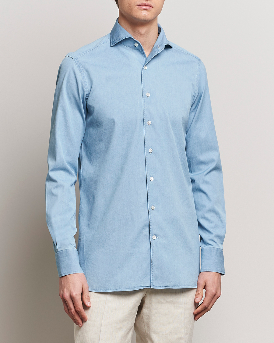 Heren | Luxury Brands | 100Hands | Ice Wash Denim Shirt Light Blue