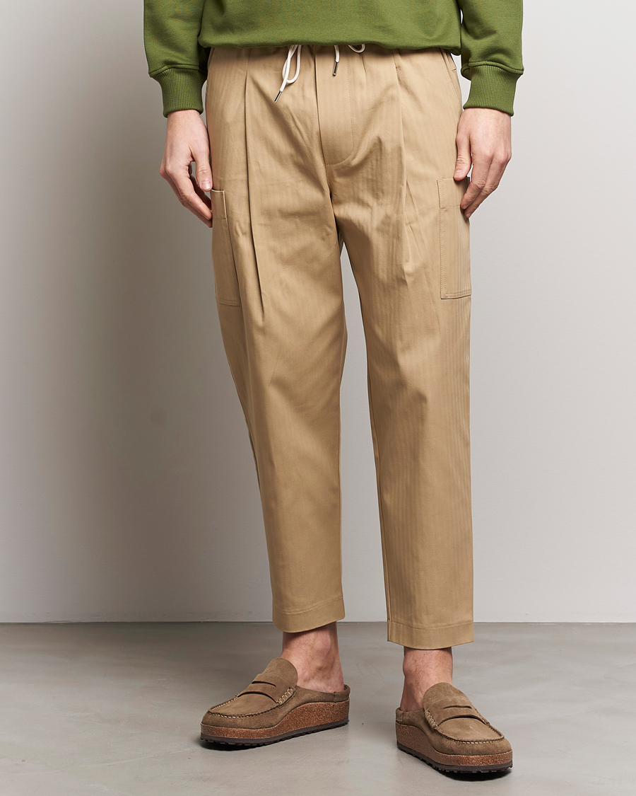 Men | Drawstring Trousers | Drôle de Monsieur | Drawstring Pants Beige