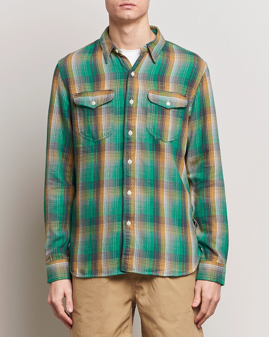 Heren | Flanellen overhemden | RRL | Preston Double Pocket Shirt Green/Yellow