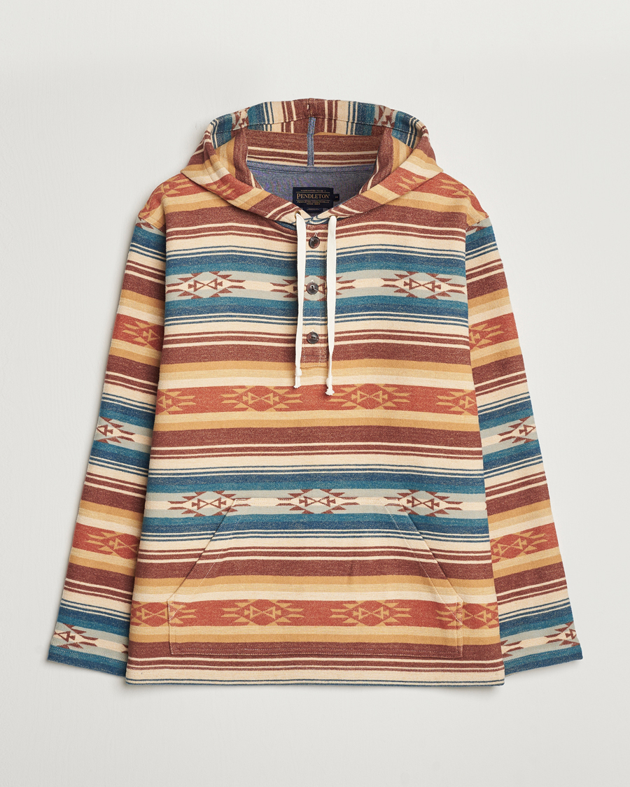 Heren | Truien | Pendleton | Driftwood Hoody Azure/Brown Stripe