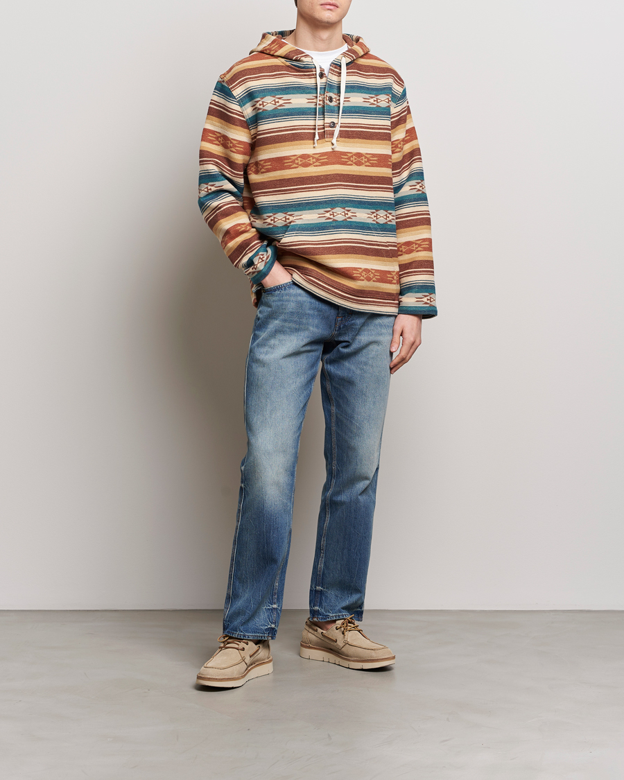 Heren | Truien | Pendleton | Driftwood Hoody Azure/Brown Stripe