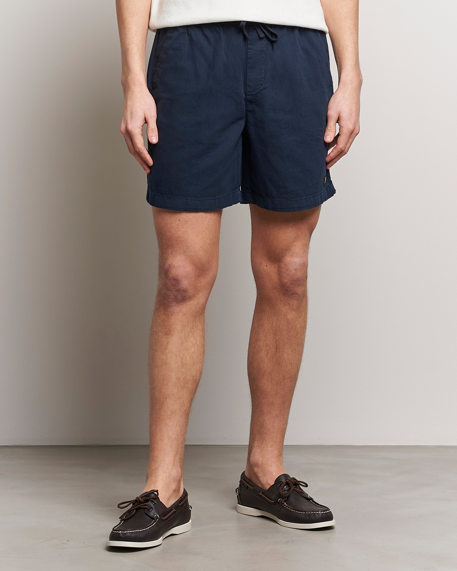 Heren | Linnen shorts | Lyle & Scott | Linen Drawstring Shorts Dark Navy