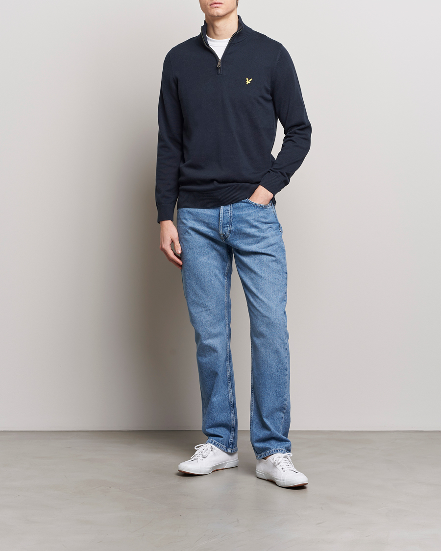 Heren | Truien | Lyle & Scott | Cotton Knitted Half Zip Dark Navy