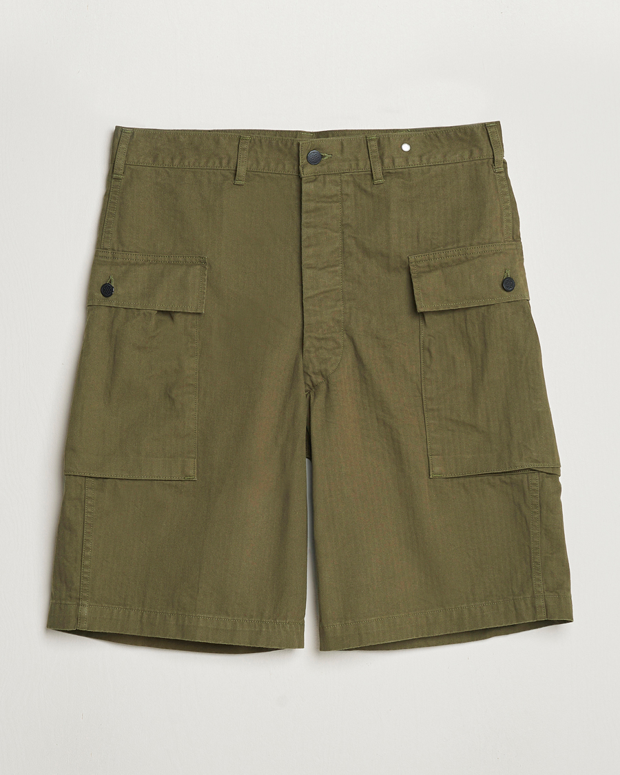 Heren | Korte broek | orSlow | Herringbone Cotton Cargo Short Army Green