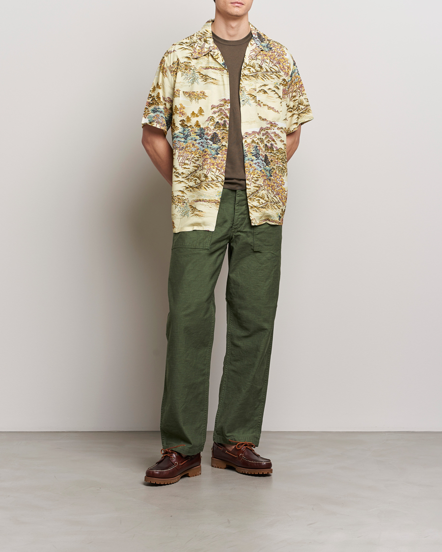 Heren | Overhemden | orSlow | Printed Rayon Camp Shirt Yellow