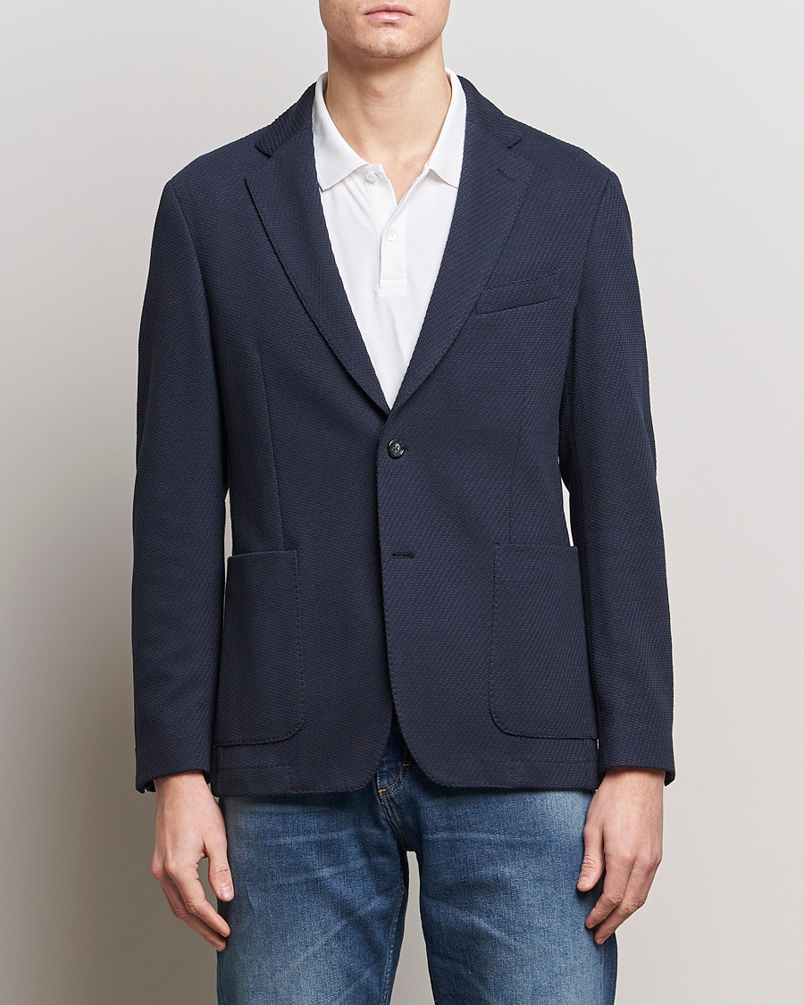 Heren | Katoenen blazers | BOSS BLACK | Hanry Structured Jersey Blazer Dark Blue