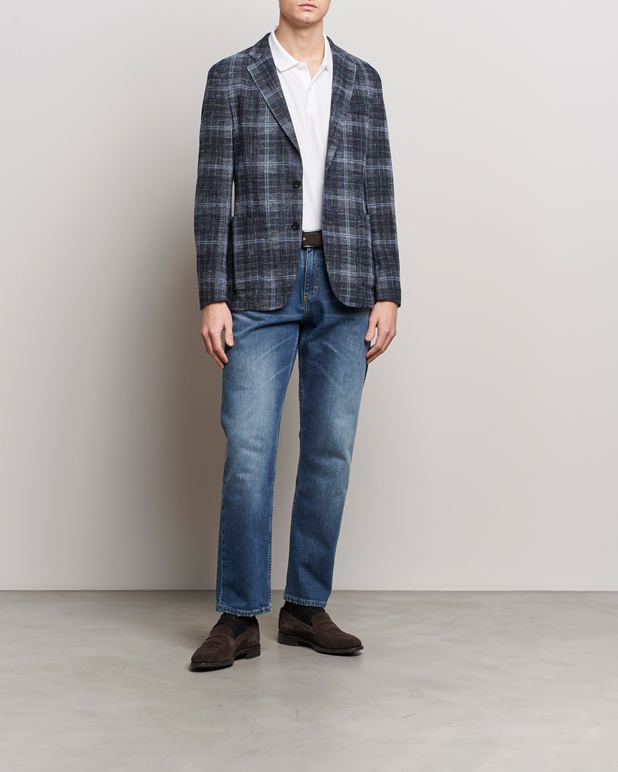 Heren | Blazers | BOSS BLACK | Hanry Checked Jersey Blazer Dark Blue