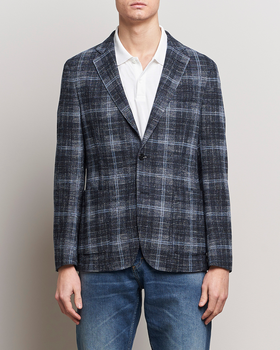 Heren | Blazers | BOSS BLACK | Hanry Checked Jersey Blazer Dark Blue