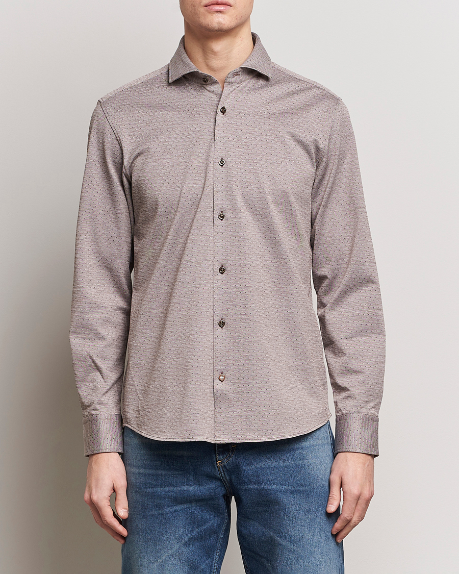 Heren | Poloshirts | BOSS BLACK | Hal Cotton Jersey Shirt Open Brown