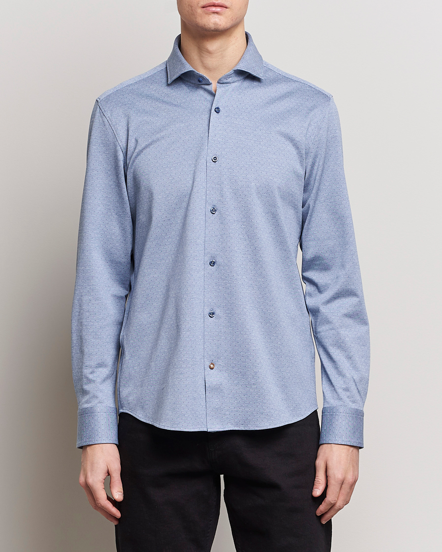 Heren | Poloshirts | BOSS BLACK | Hal Cotton Jersey Shirt Open Blue