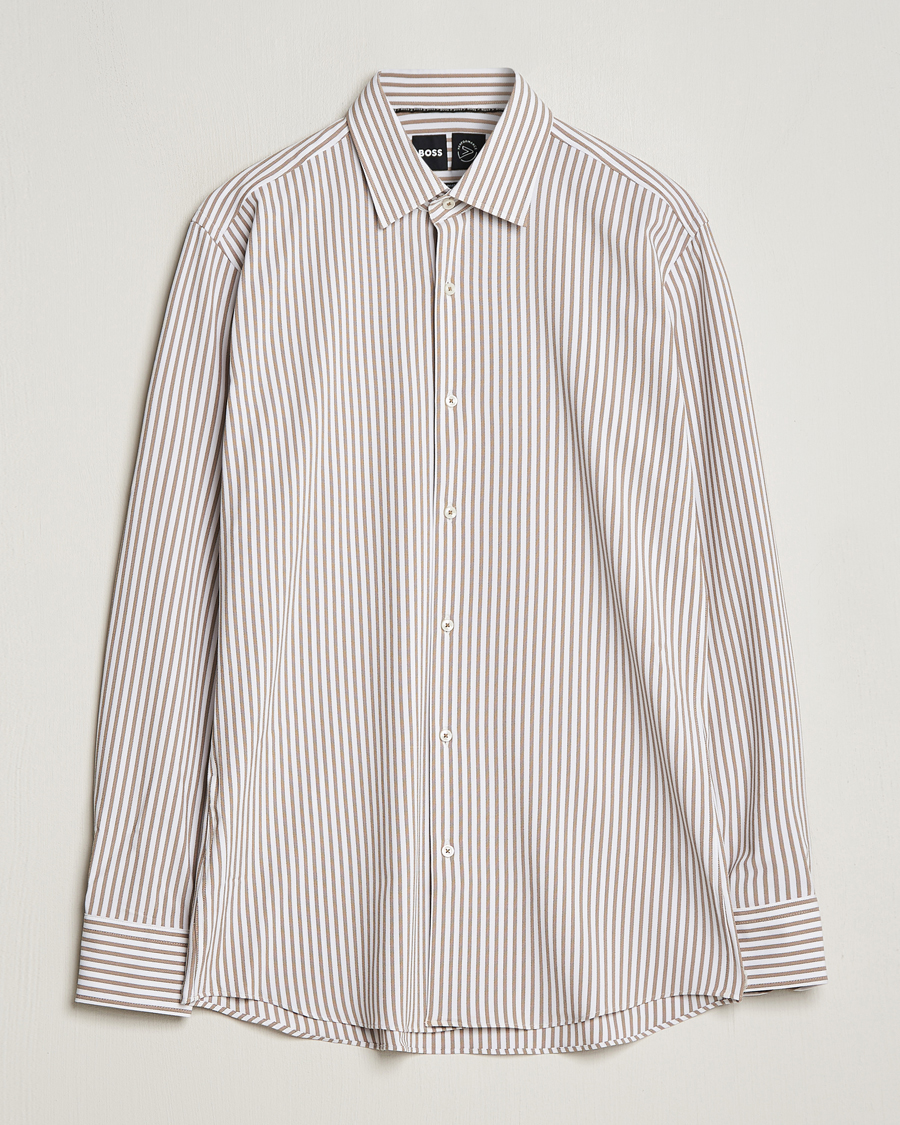 Heren | Overhemden | BOSS BLACK | Hank 4-Way Stretch Striped Shirt Medium Beige