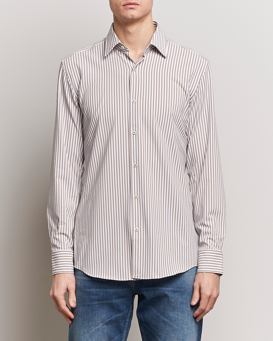 Heren | Casual | BOSS BLACK | Hank 4-Way Stretch Striped Shirt Medium Beige