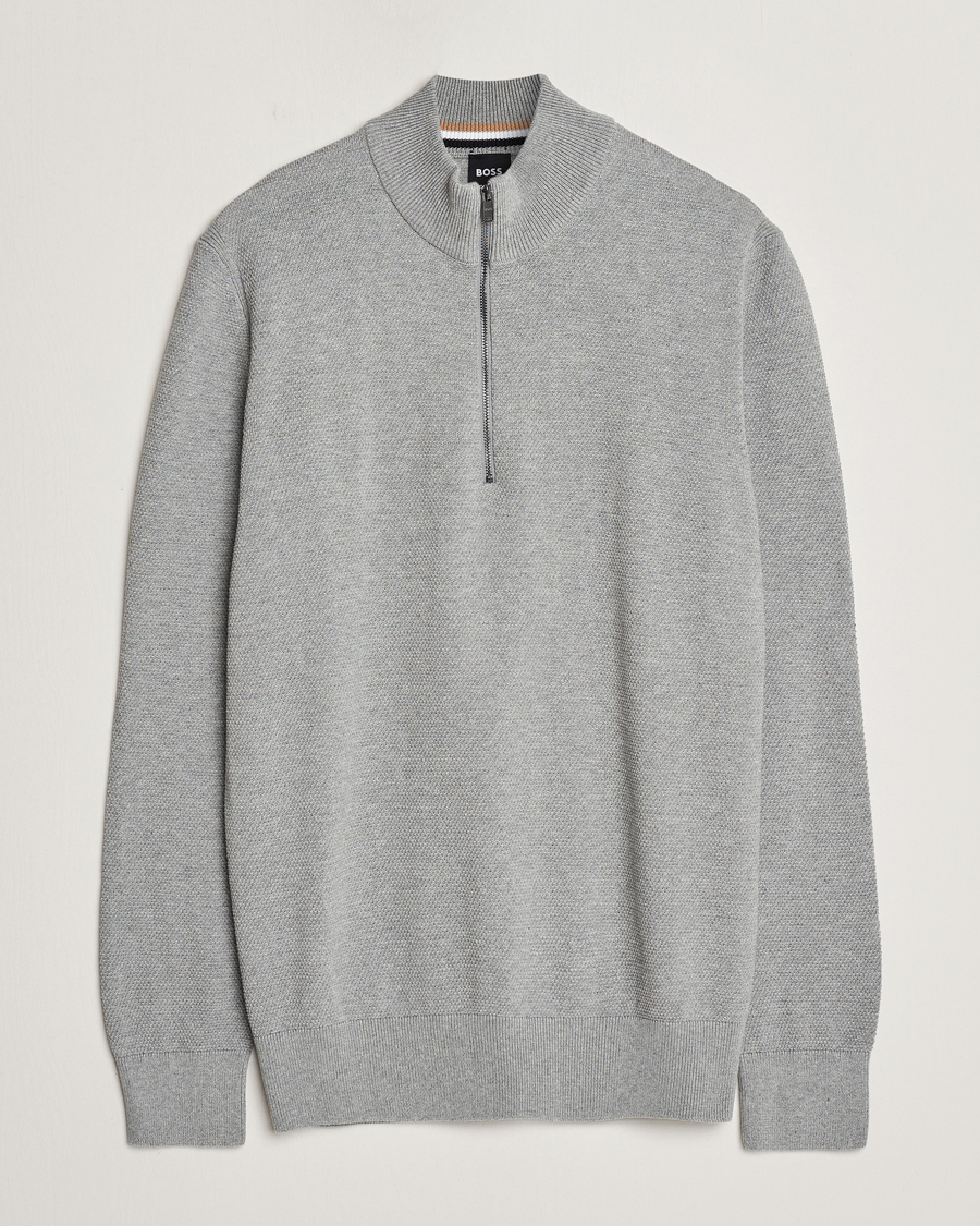 Heren | Truien | BOSS BLACK | Ebrando Knitted Half-Zip Silver
