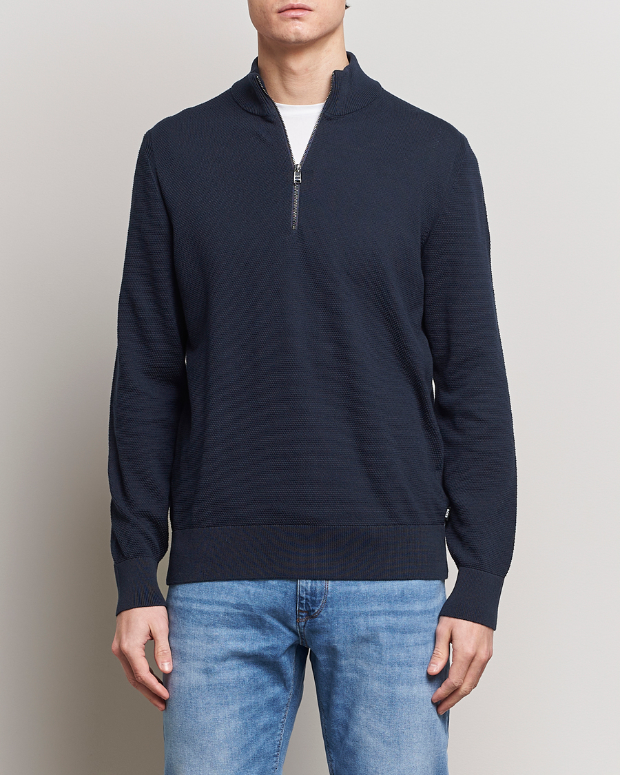 Heren | Kleding | BOSS BLACK | Ebrando Knitted Half-Zip Dark Blue