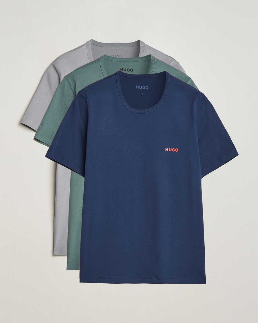 Heren | T-shirts | HUGO | 3-Pack Logo Crew Neck T-Shirt Green/Navy/Grey