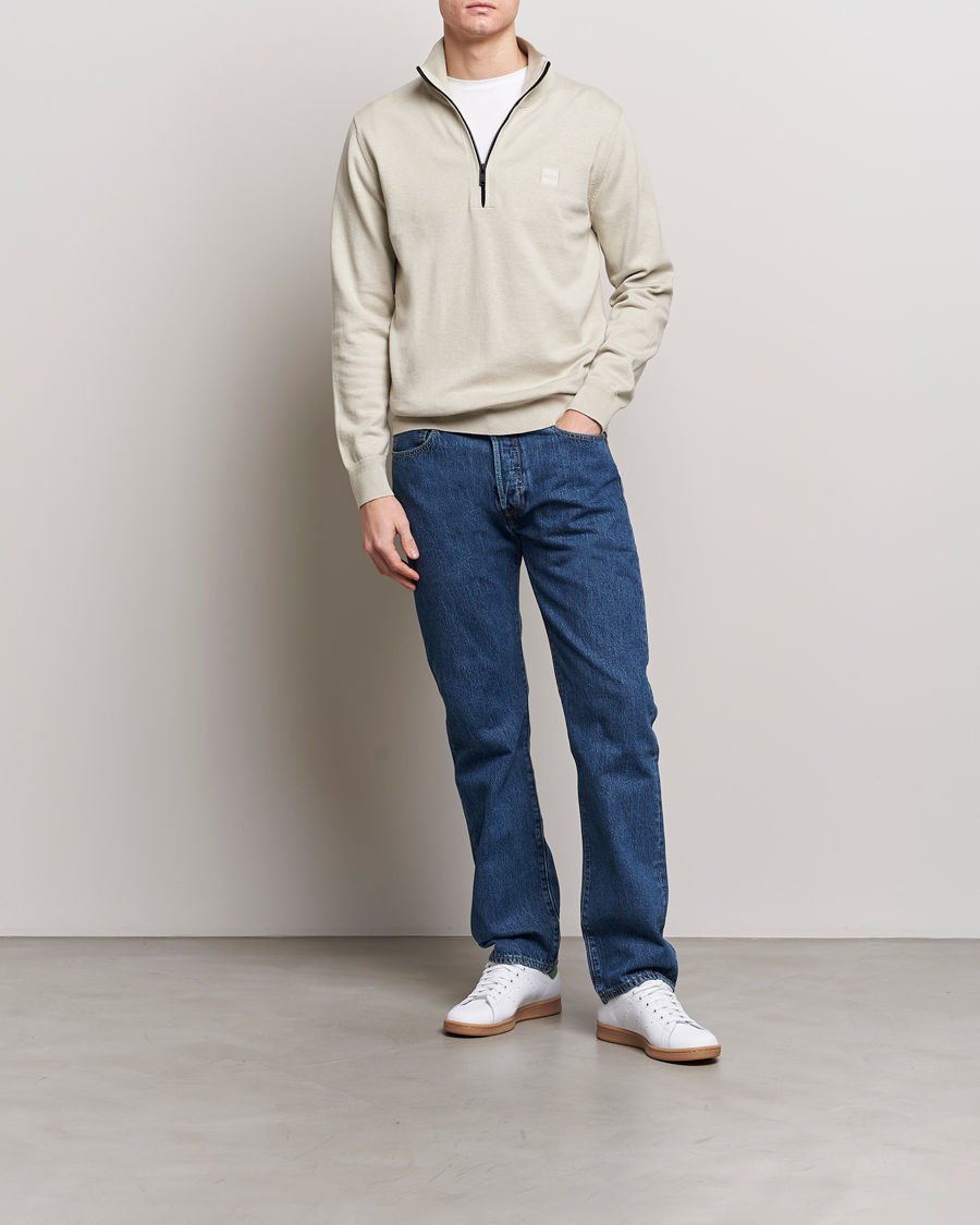 Heren | Truien | BOSS ORANGE | Kanobix Knitted Half-Zip Light Beige