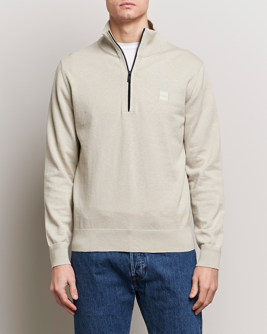 Heren | Truien | BOSS ORANGE | Kanobix Knitted Half-Zip Light Beige