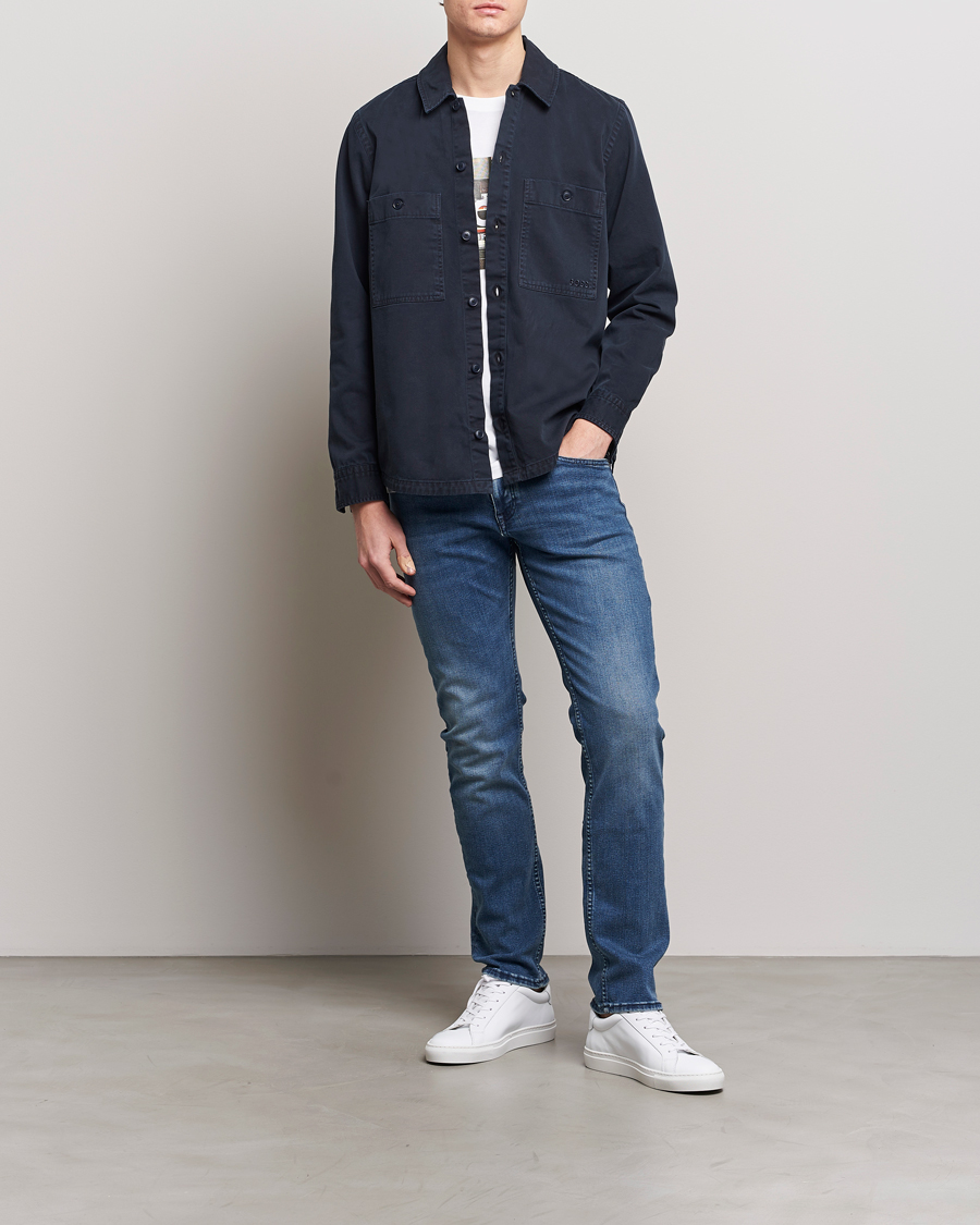 Heren | Overhemden | BOSS ORANGE | Locky Cotton Overshirt Dark Blue