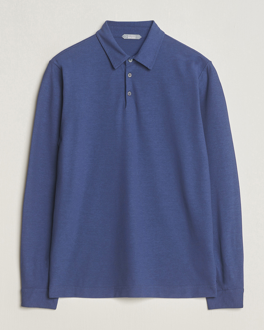 Heren | Truien | Zanone | Ice Cotton Long Sleeve Polo Steel Blue
