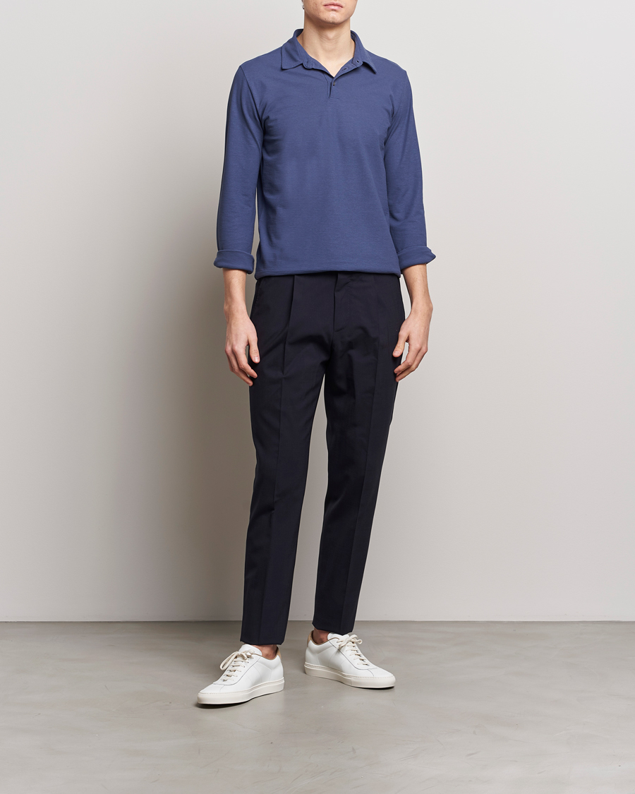 Heren | Truien | Zanone | Ice Cotton Long Sleeve Polo Steel Blue