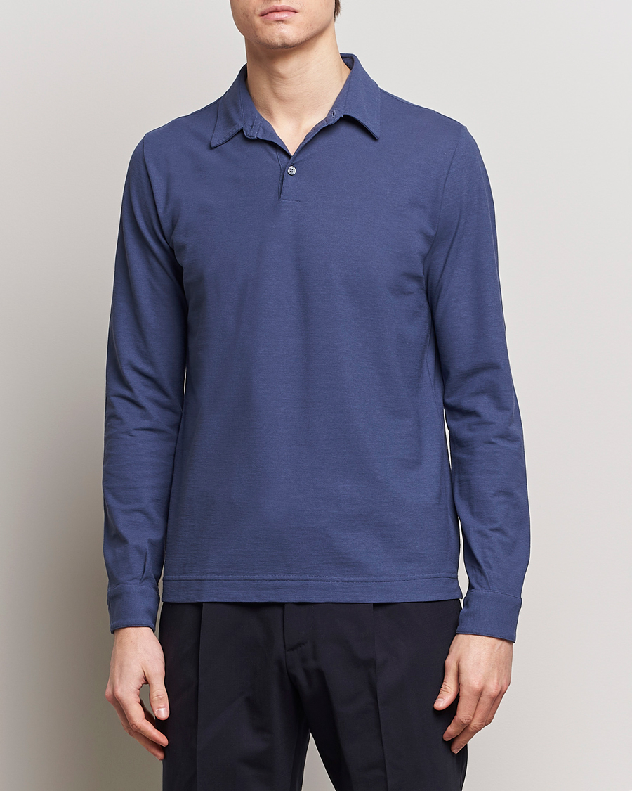 Heren | Truien | Zanone | Ice Cotton Long Sleeve Polo Steel Blue