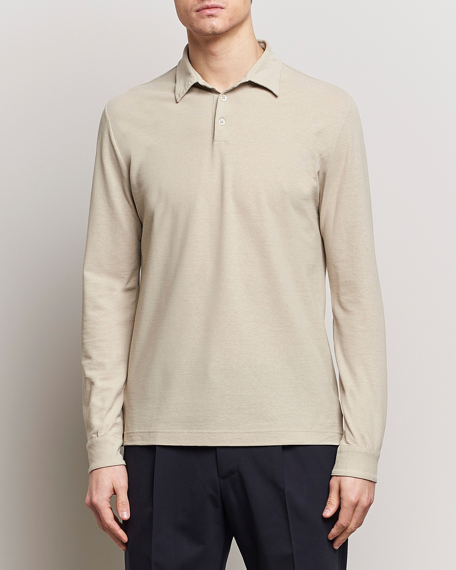 Heren |  | Zanone | Ice Cotton Long Sleeve Polo Beige