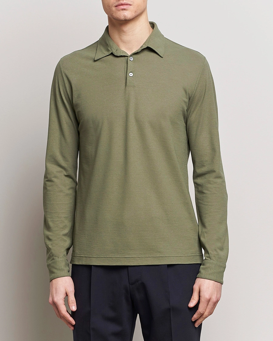 Heren | Poloshirts met lange mouwen | Zanone | Ice Cotton Long Sleeve Polo Olive